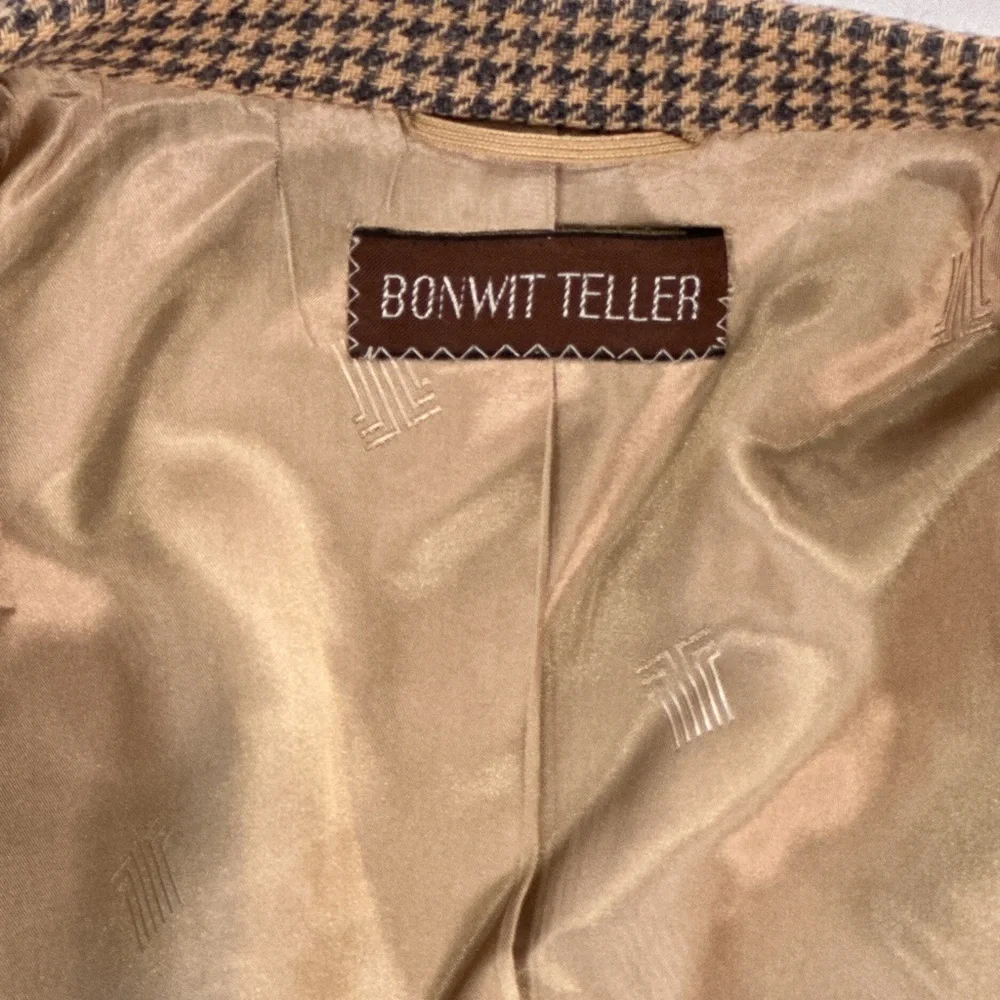 Lanvin Vintage Sport Coat Bonwit Teller Camel Hair Houndstooth Tan 40R